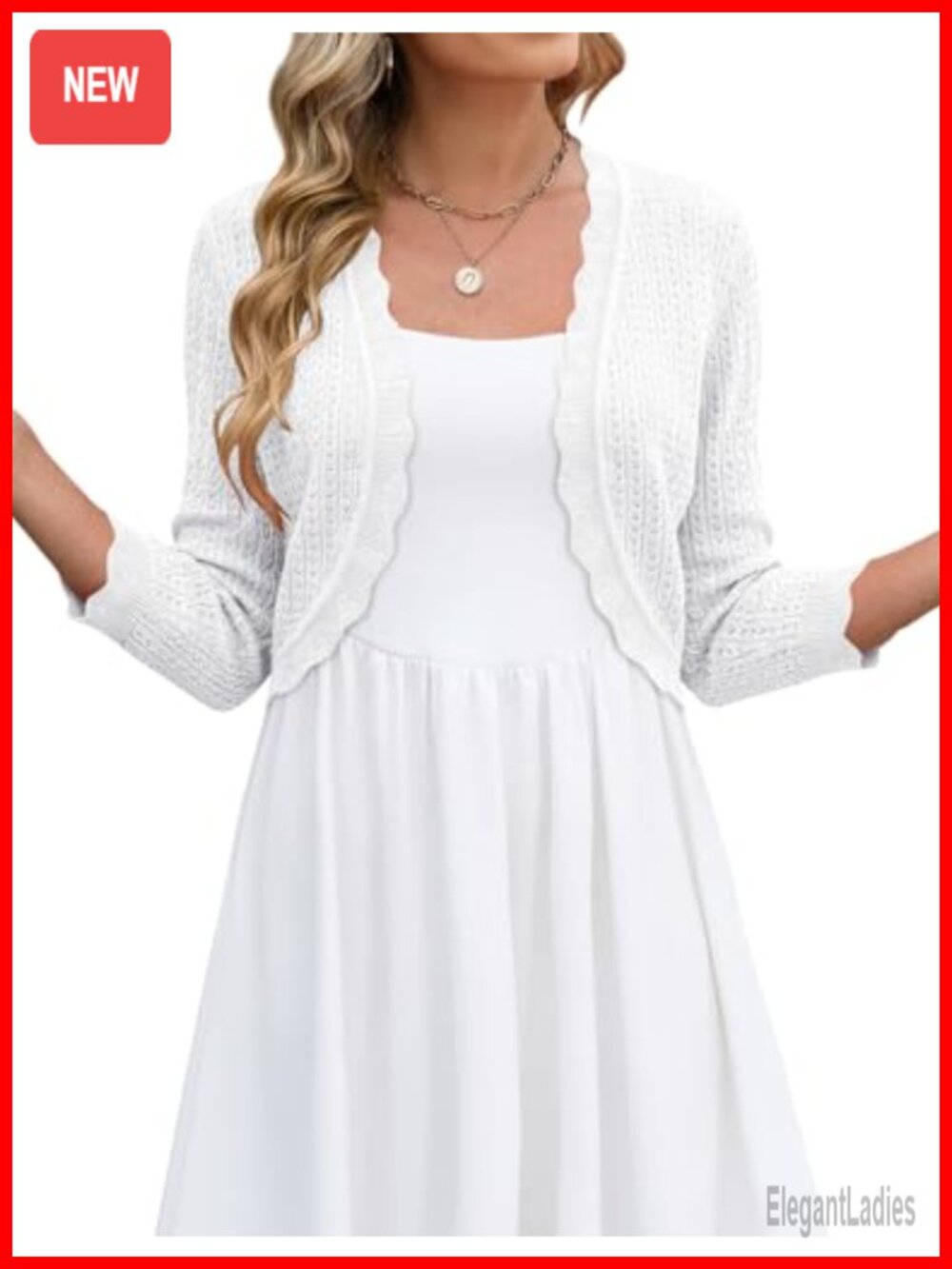 3/4 Sleeve Cropped Cardigan Knit Sweater Open Front Bolero Shrug for Dresses
